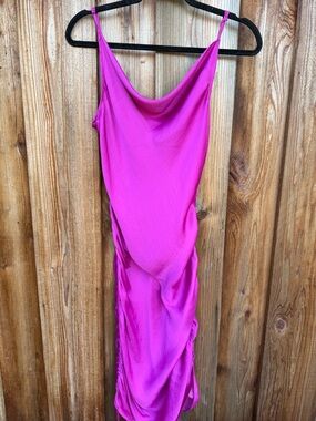 Free People Fuchsia Satin Cowl Neck Slip Dress